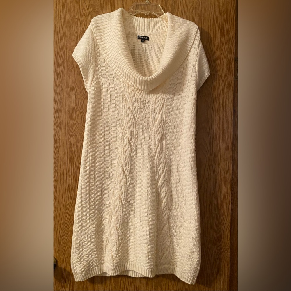EXPRESS Cream Colored Cowl Neck Sweater Dress. Size Medium